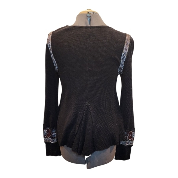Free People Marion Black and Burgundy Embroidered Thermal Long Sleeve Top Large - Picture 5 of 7